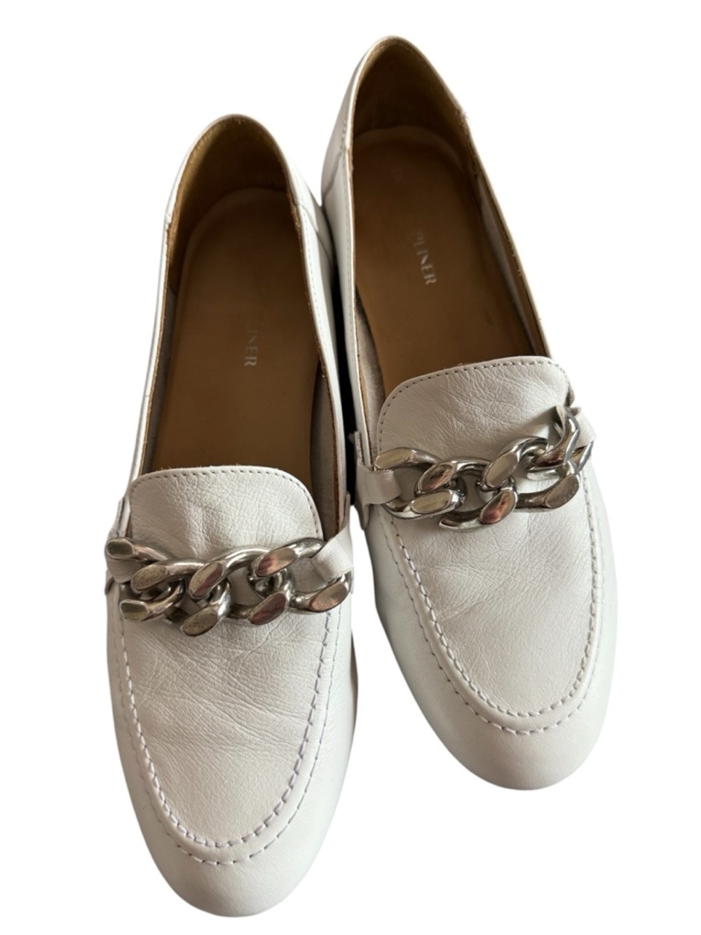 Donald J. Pliner White Leather Silver Chain Loafers Size 8.5